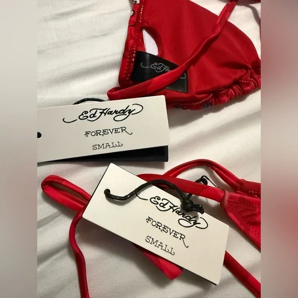 Ed Hardy Vibrant Red Bikini with Tattoo Design - Picture 3 of 3